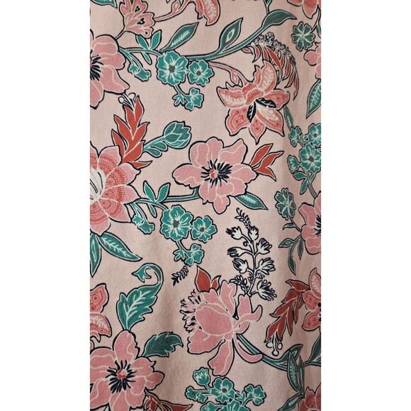 Lands' End Shift Dress MEDIUM 100% Cotton Floral Stretch S/S Pink Green Casual - Picture 5 of 8